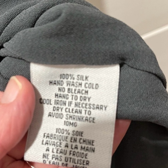 Eileen Fisher 100% Silk Charcoal Button Front Blouse | Size L - Picture 3 of 4